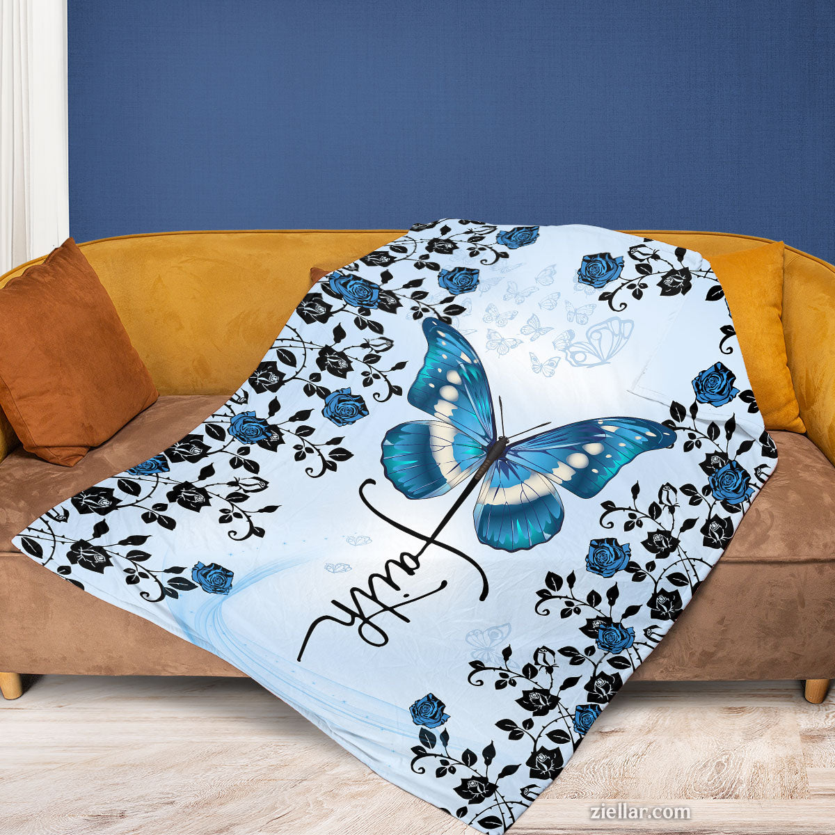 Blue Butterfly Quilt Blanket, Fleece Blanket with Floral Accents and Hope-Inspired Design