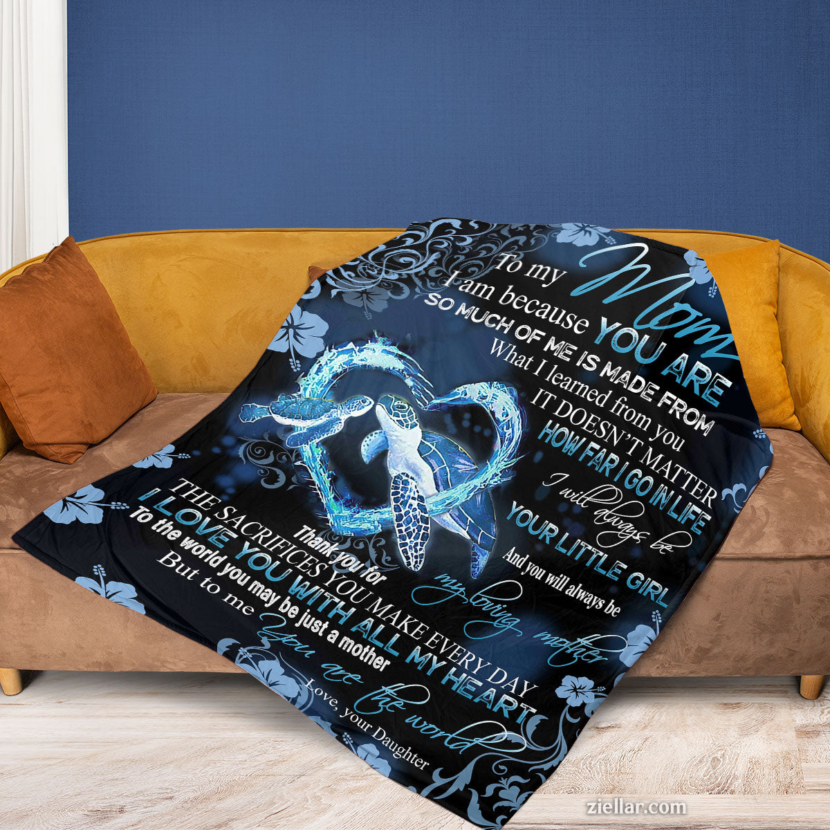 To My Mom Quilt Blanket, Fleece Blanket from Daughter with Seahorse and Loving Words