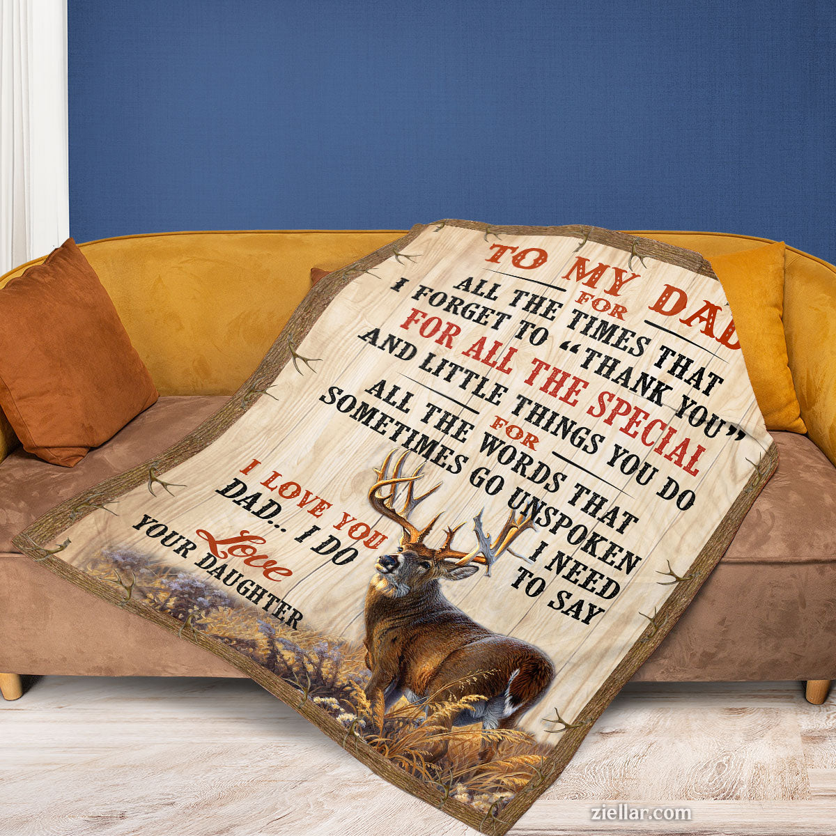 To My Dad Quilt Blanket, Fleece Blanket with Stag and Heartfelt Message from Daughter