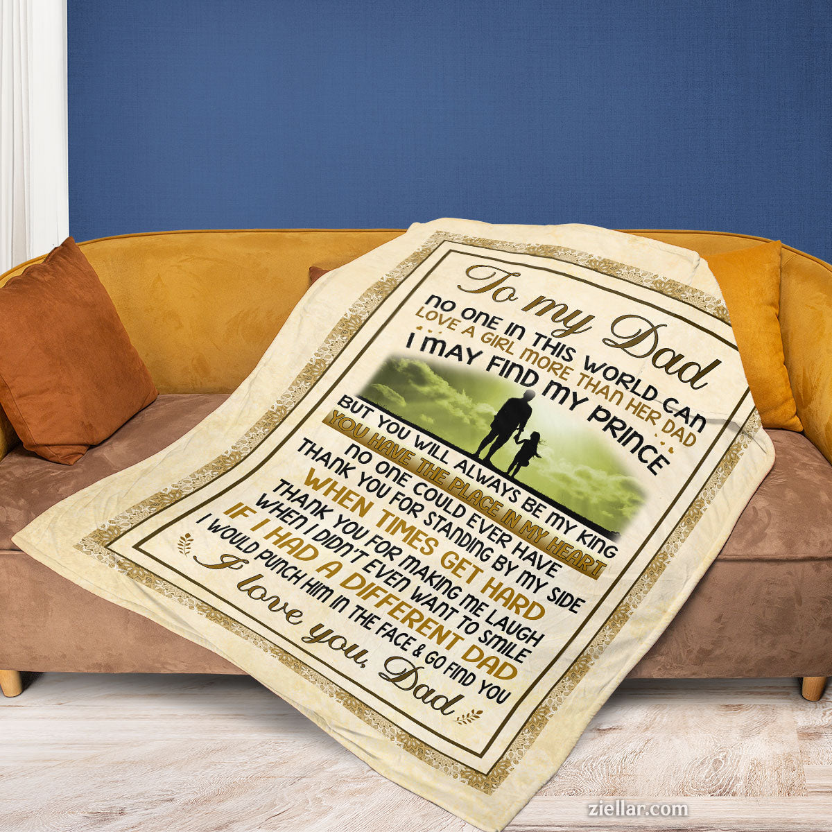 To My Dad Quilt Blanket, Fleece Blanket with Sentimental Poem and Neutral Background