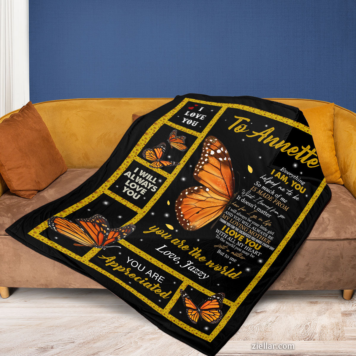 To Annette Quilt Blanket, Fleece Blanket Gift with Monarch Butterfly and Appreciation