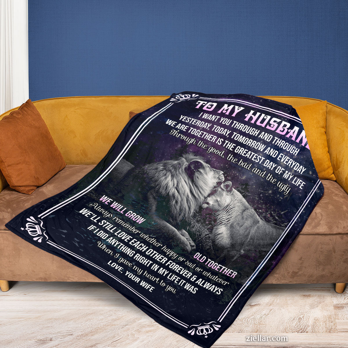 To My Husband Quilt Blanket, Fleece Blanket with Lions, Wedding Vows and Deep Message