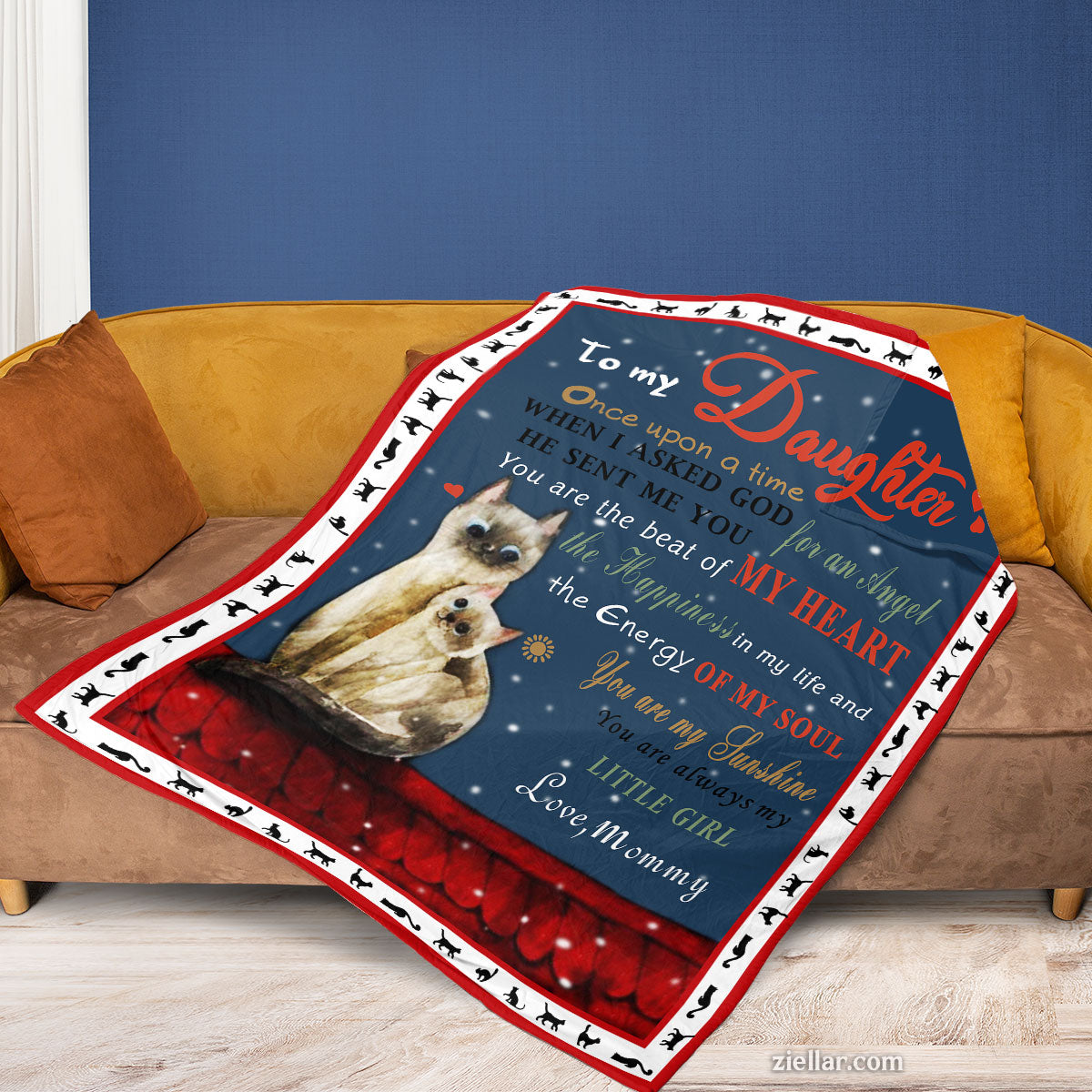 To My Daughter Quilt Blanket, Fleece Blanket Gift with Polar Bear and Heartwarming Words