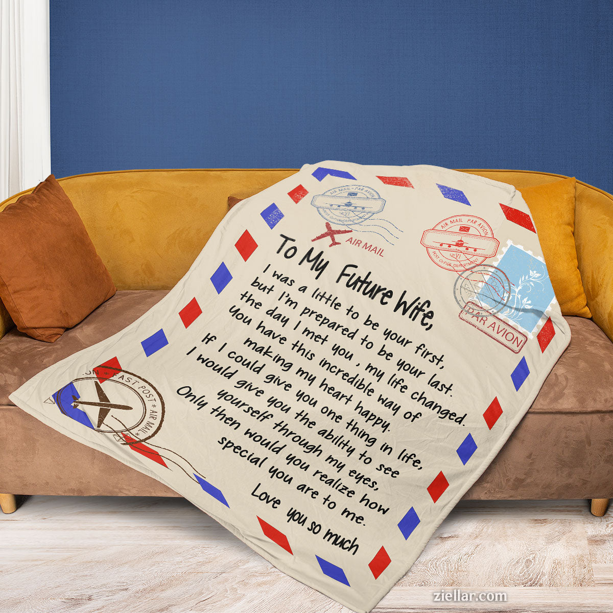 To My Future Wife Quilt Blanket, Fleece Blanket with Love Letter Envelope Theme Design