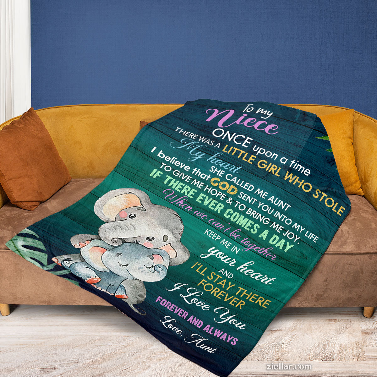 To My Niece Quilt Blanket, Fleece Blanket with Elephant Art and Heartfelt Message of Love