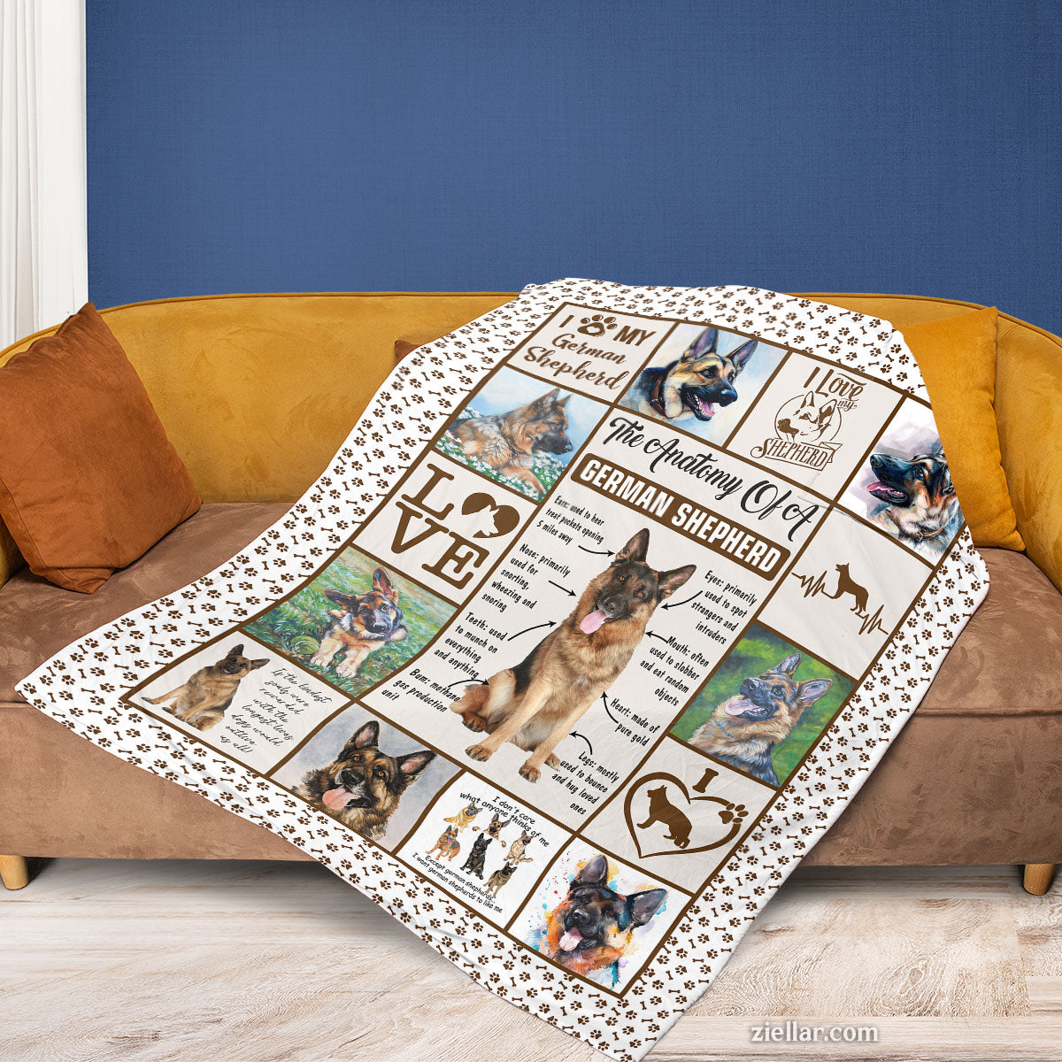 German Shepherd Dog Quilt Blanket, Fleece Blanket Gift for Pet Lovers, Custom Name Personalized