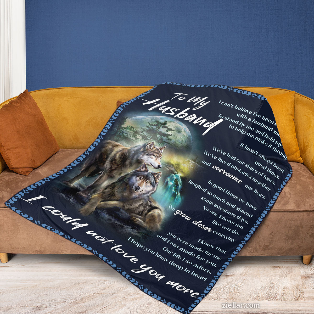 To My Husband Wolf Quilt Blanket, Fleece Blanket Gift for Husband from Wife, Custom Name Option