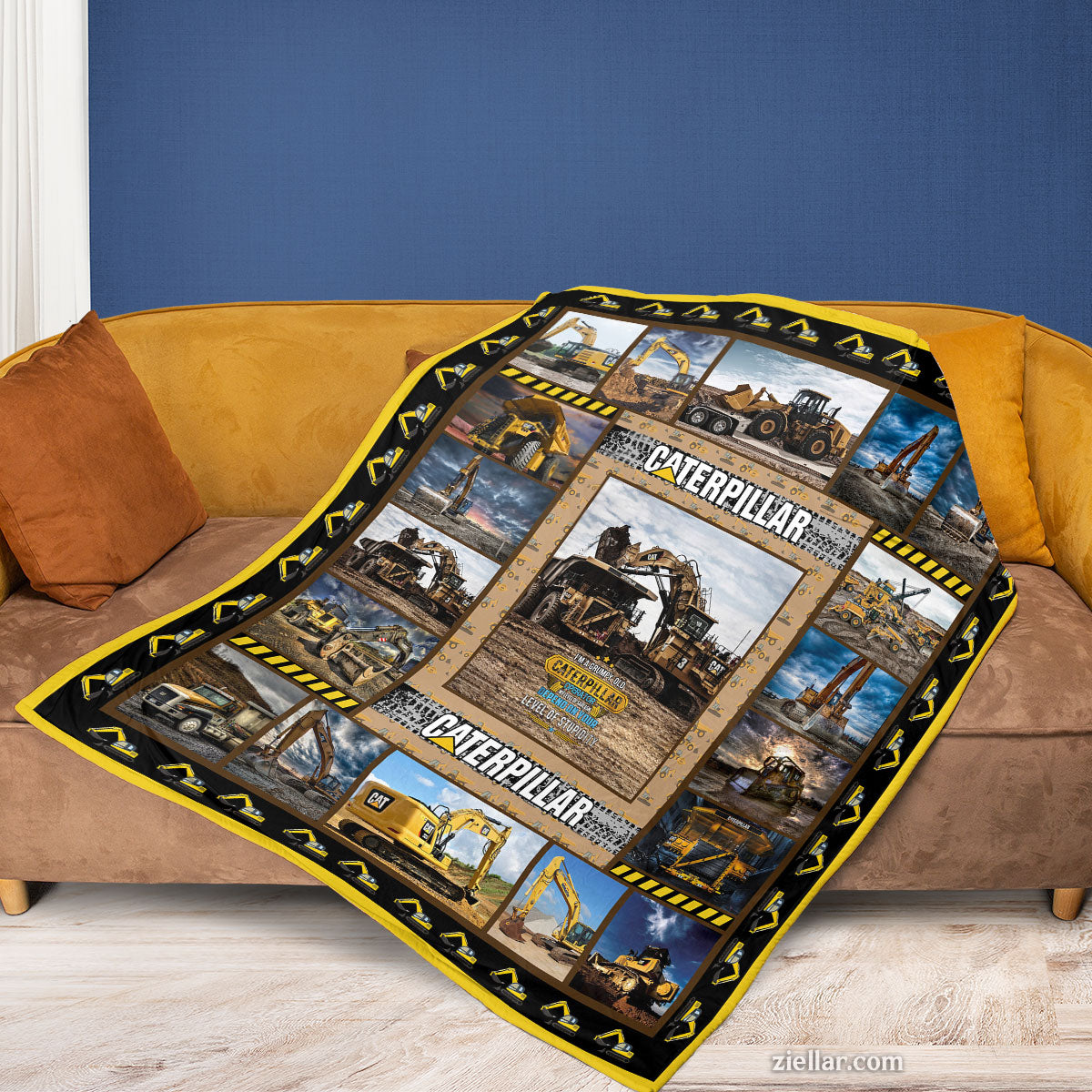 Caterpillar Truck Quilt Blanket, Fleece Blanket Gift for Truck Lovers, Personalized with Custom Name