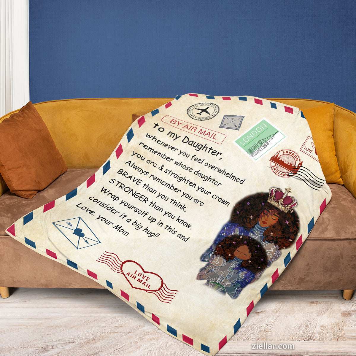 To My Daughter Air Mail Quilt Blanket, Fleece Blanket Gift from Mom or Dad, Custom Name Personalized