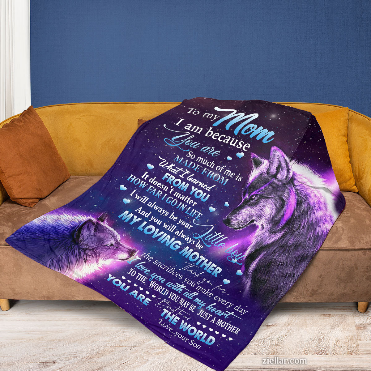 To My Mom Purple Wolf Quilt Blanket, Fleece Blanket Gift from Daughter, Custom Name Personalized