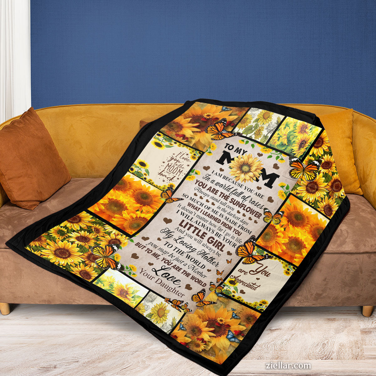 To My Mom Sunflower Quilt Blanket, Fleece Blanket with Inspirational Words, Personalized Custom Name