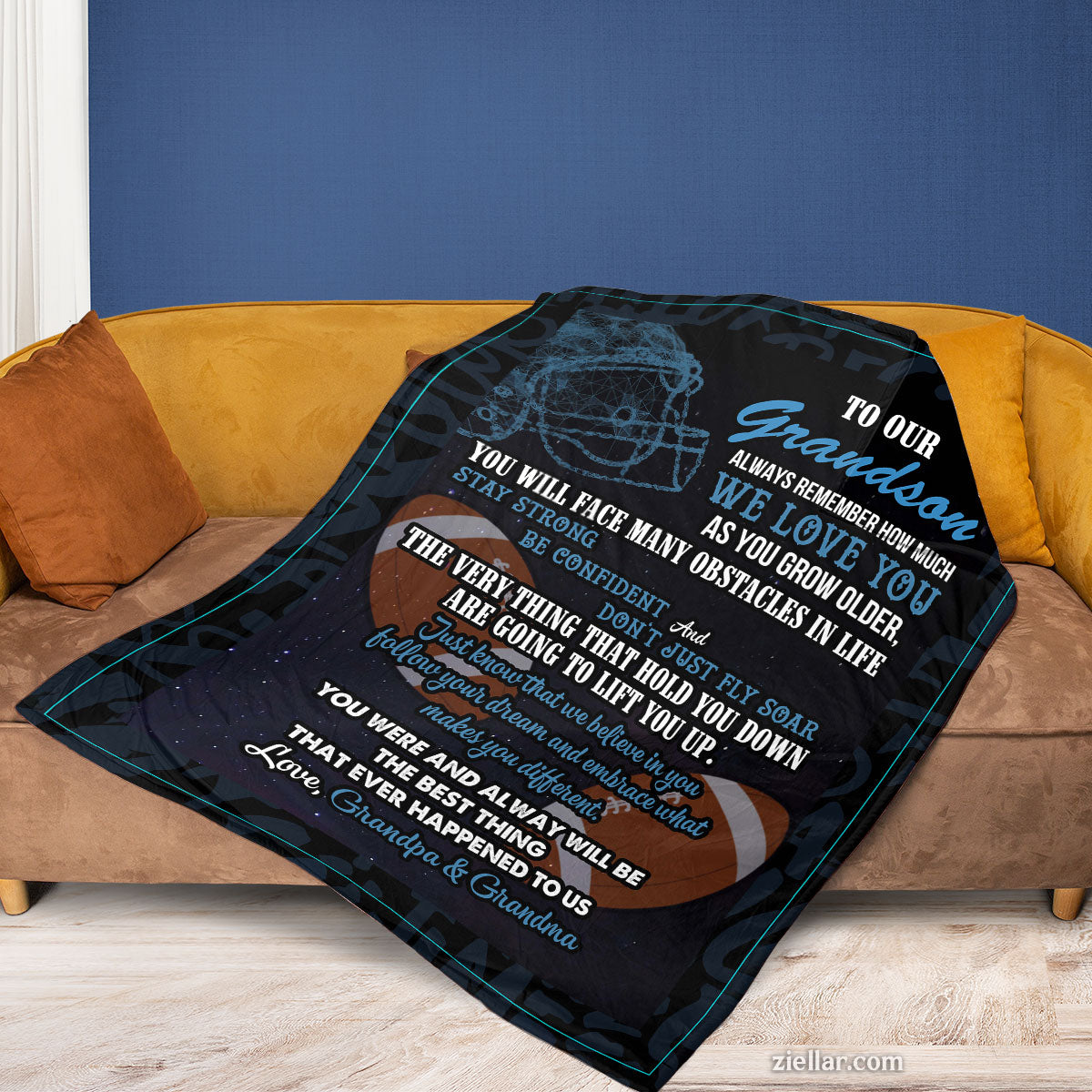To My Grandson Quilt Blanket, Fleece Blanket Gift with Lion and Love Quote, Personalized Custom Name