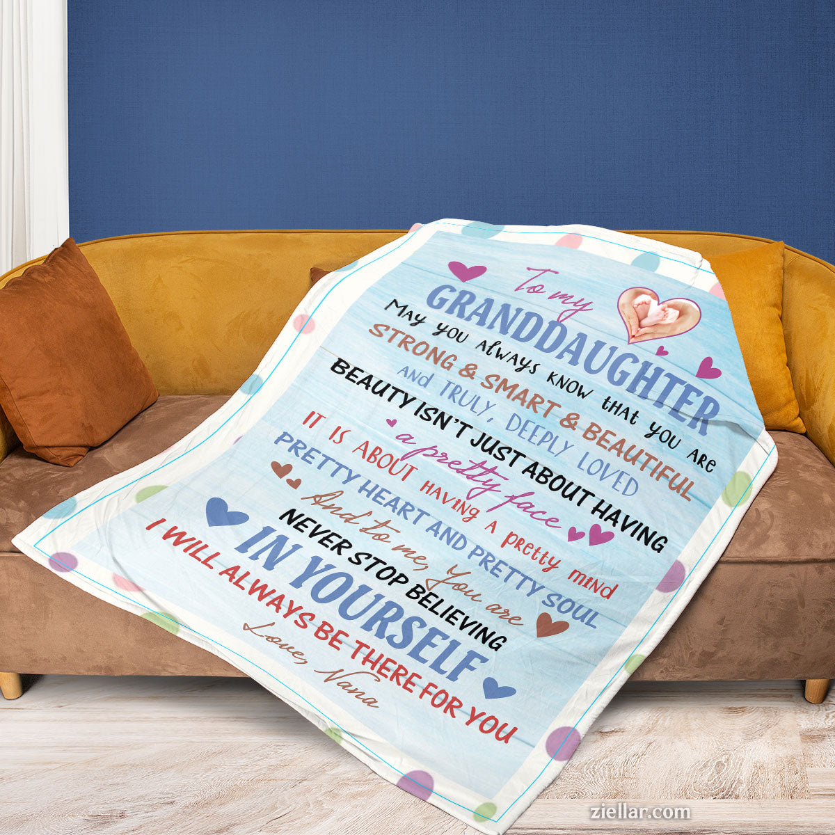 To My Granddaughter Quilt Blanket, Fleece Blanket Gift with Pastel Colors and Hearts, Personalized Name