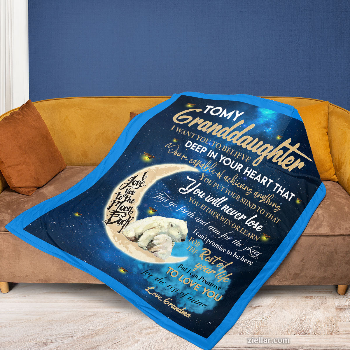 To My Granddaughter Quilt Blanket, Fleece Blanket Gift with Bears and Galaxy Sky, Custome Name Option