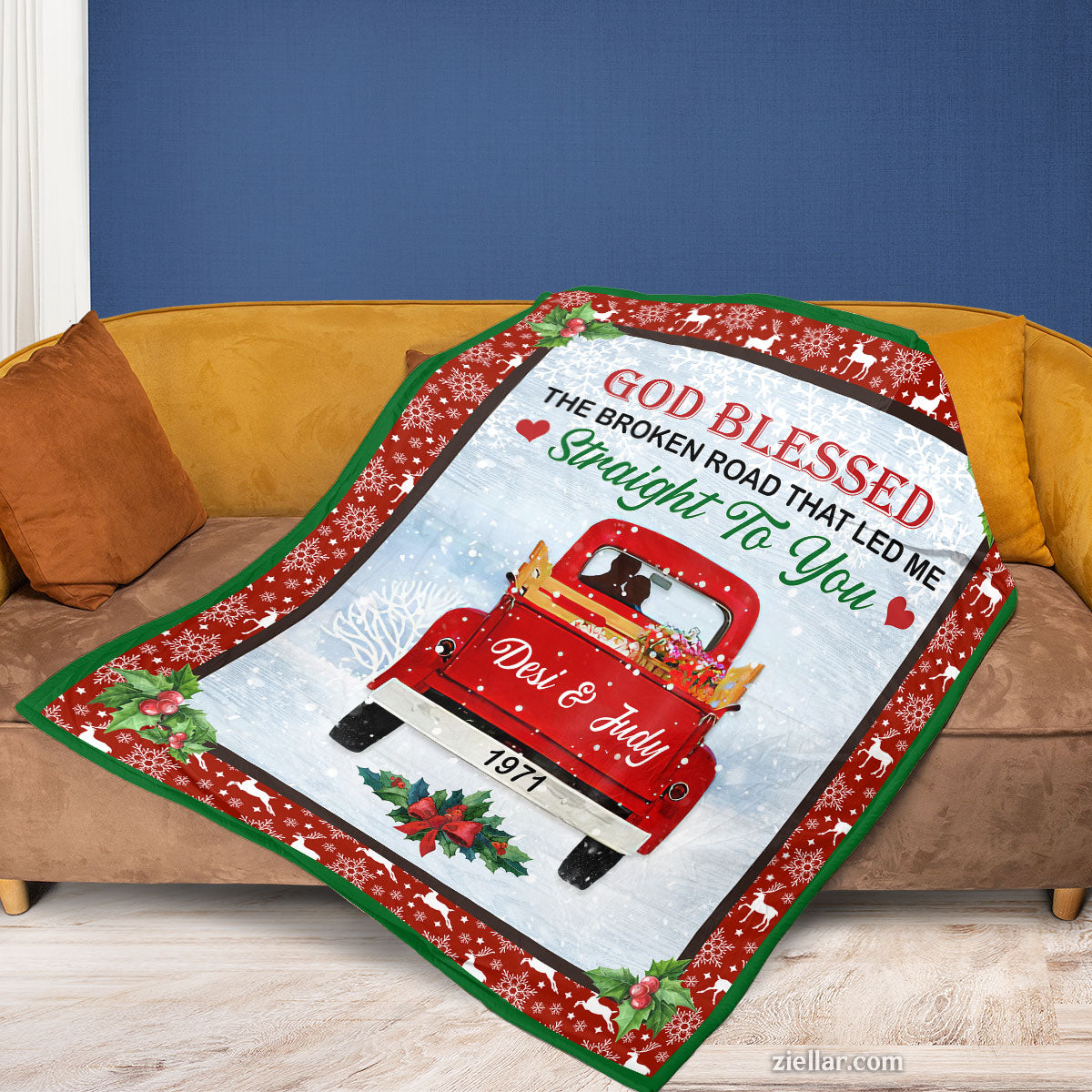 God Blessed The Broken Road Quilt Blanket, Fleece Blanket Gift for Couples, Custome Name Option