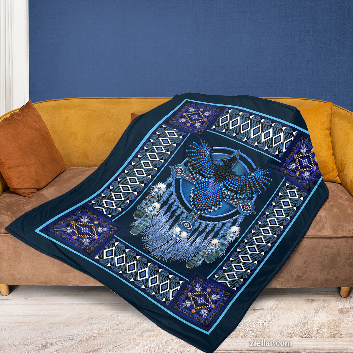 Blue Eagle Spirit Quilt Blanket, Fleece Blanket Gift for Nature Lovers, Personalized Name Available