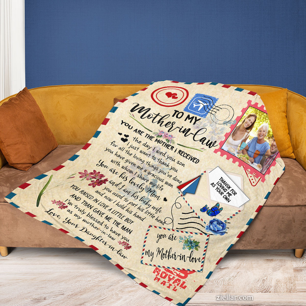 To My Mother-in-Law Quilt Blanket, Fleece Blanket Gift with Love Letter Design, Personalized Option
