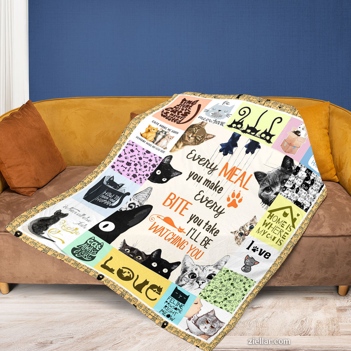 Funny Cat Kitchen Quilt Blanket, Fleece Blanket Gift with Cats and Cooking Quotes, Custome Name