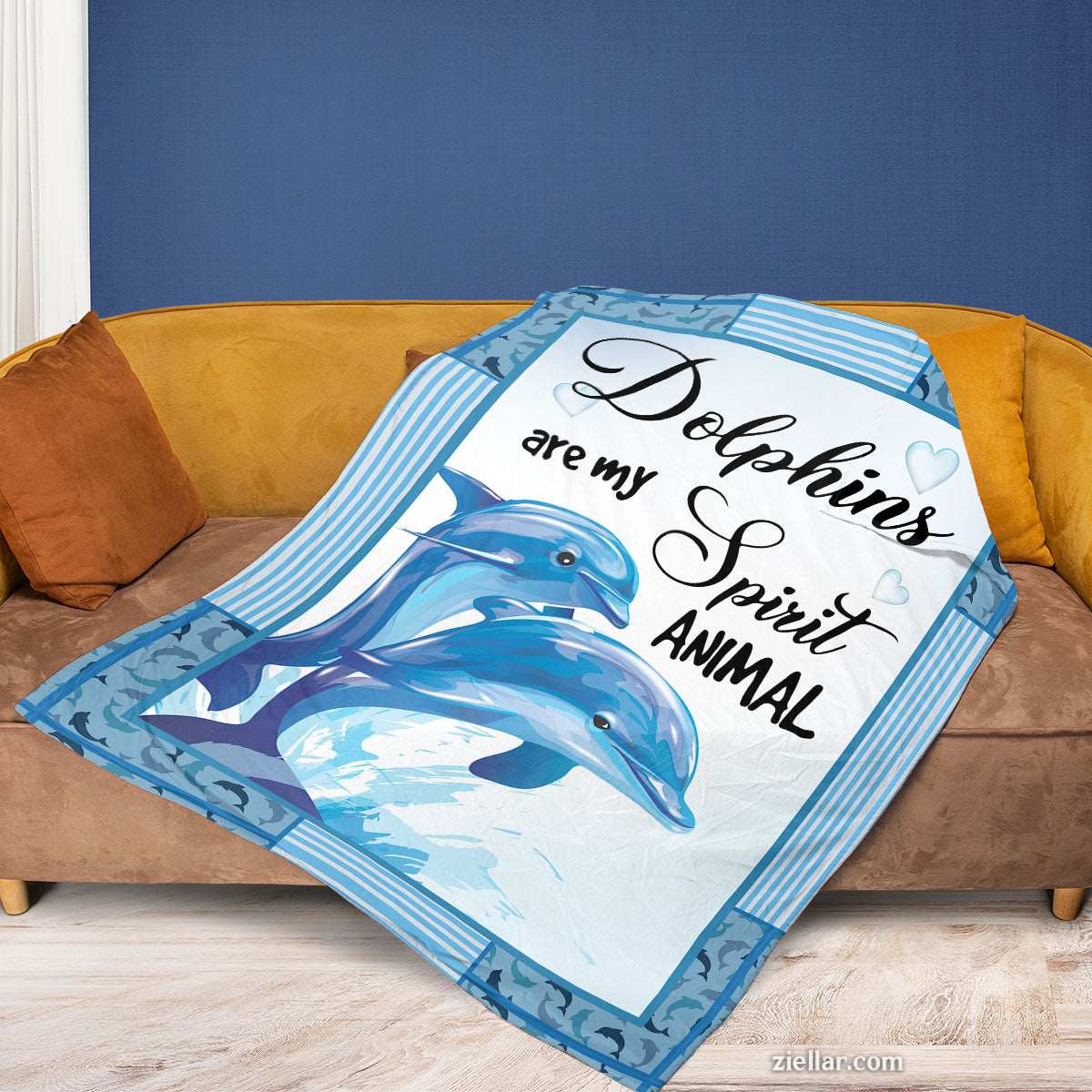 Dolphins Are My Spirit Animal Quilt Blanket, Fleece Blanket Gift with Ocean Theme, Custome Name