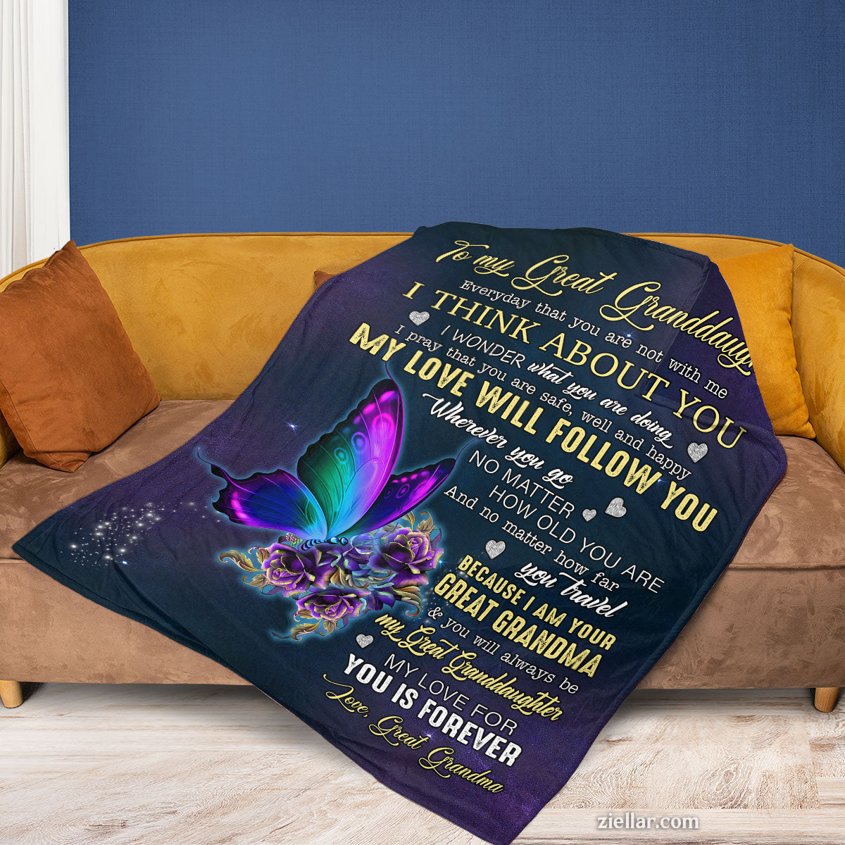 To My Great Granddaughter Quilt Blanket, Fleece Blanket Gift with Butterfly Art, Personalized Name