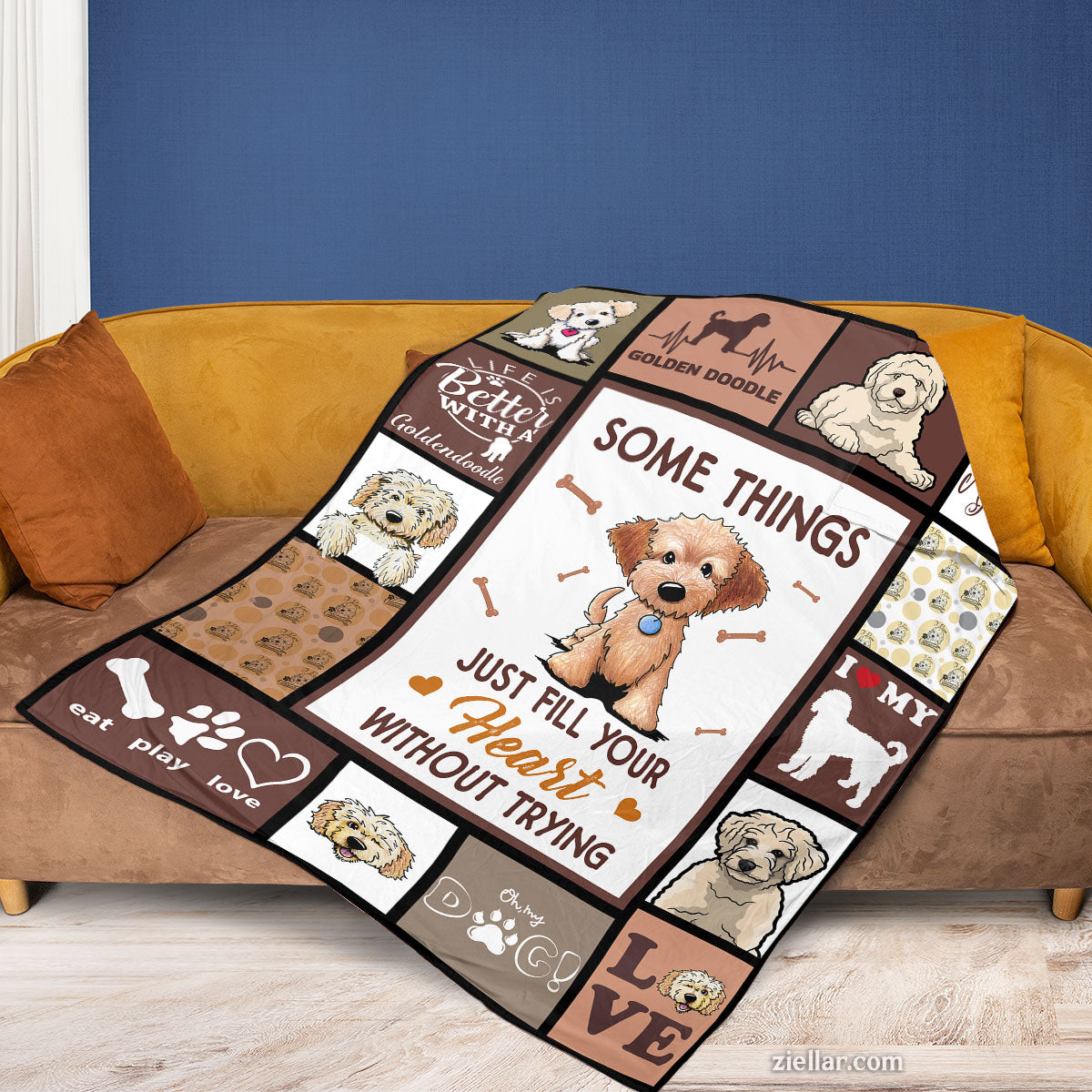 Golden Retriever Dog Quilt Blanket, Fleece Blanket Gift with Puppy Quotes, Custome Name Option
