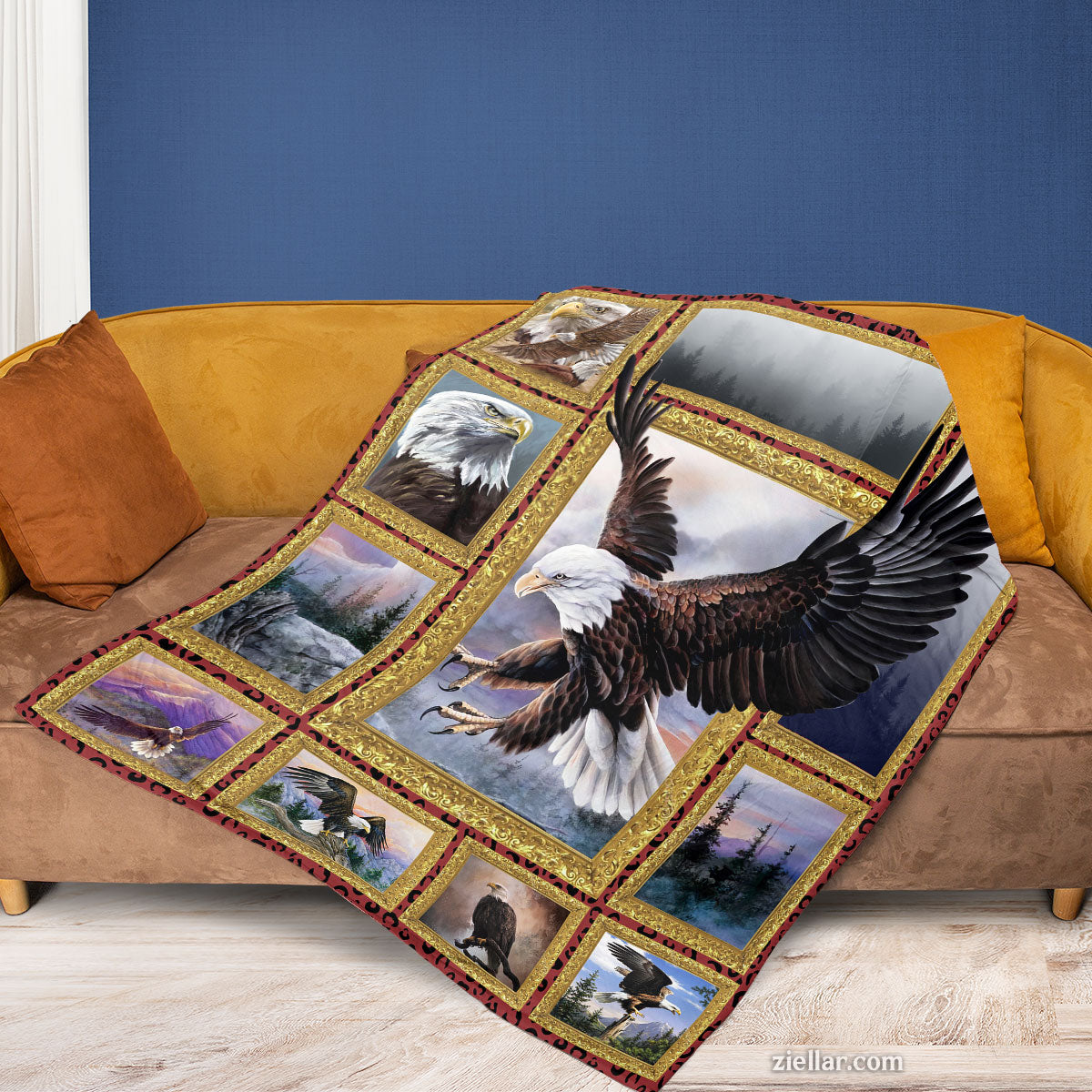 Majestic Eagles Nature Quilt Blanket, Fleece Blanket Gift for Bird Lovers, Custome Name Included