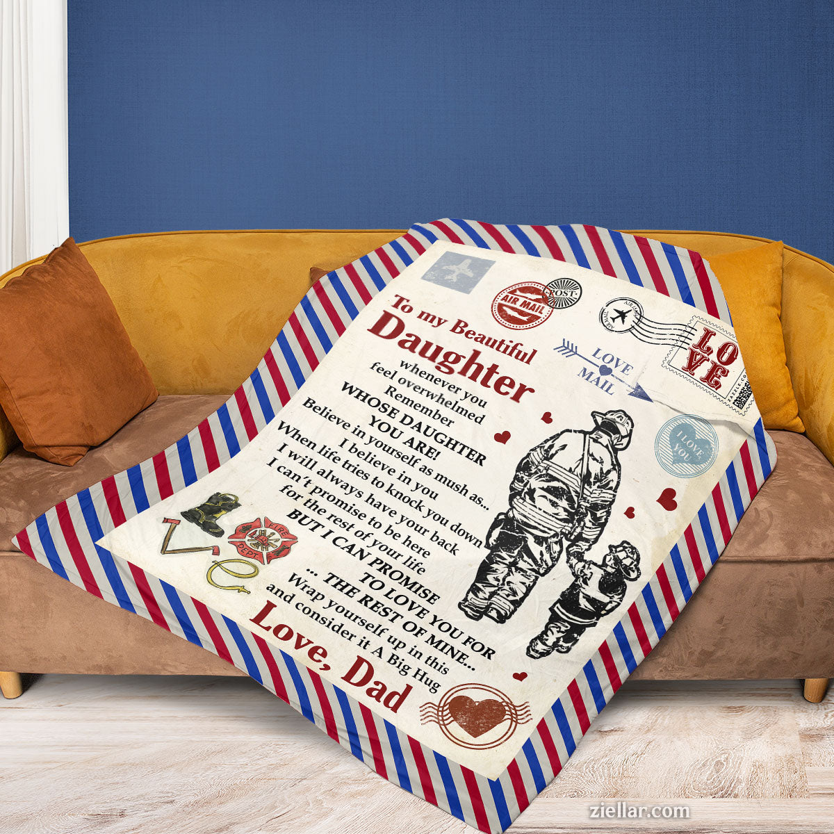 To My Beautiful Daughter Quilt Blanket, Fleece Blanket Gift from Dad with Love Letter, Personalized