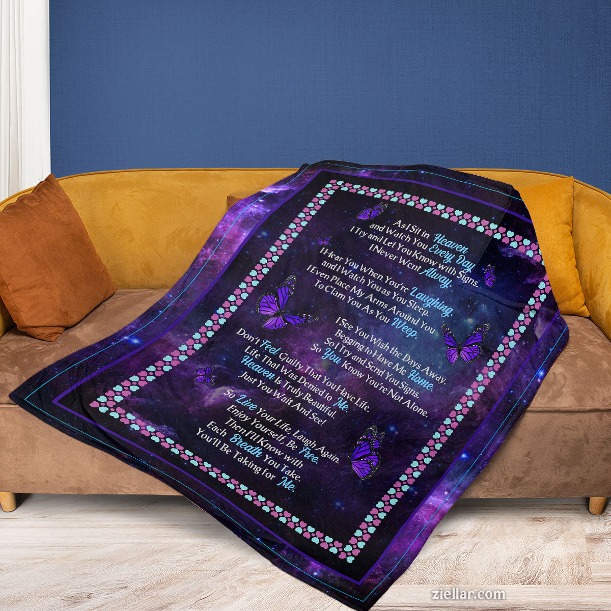 Purple Butterfly Poem Quilt Blanket, Fleece Blanket Gift with Spiritual Verse, Custome Name Option