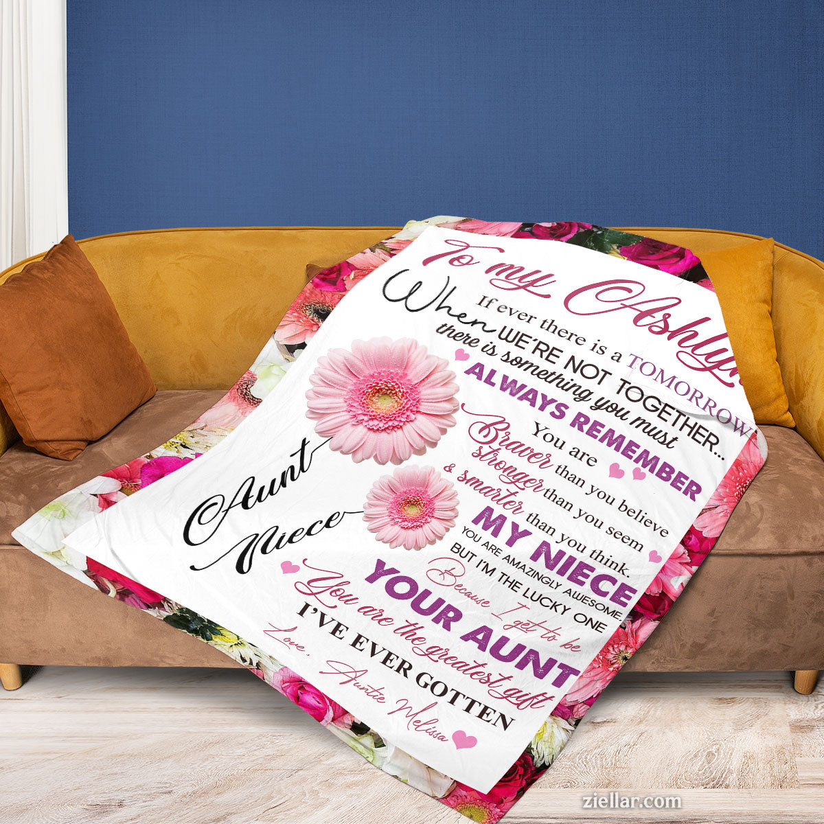To My Niece from Aunt Quilt Blanket, Fleece Blanket Gift with Floral Background, Personalized Name