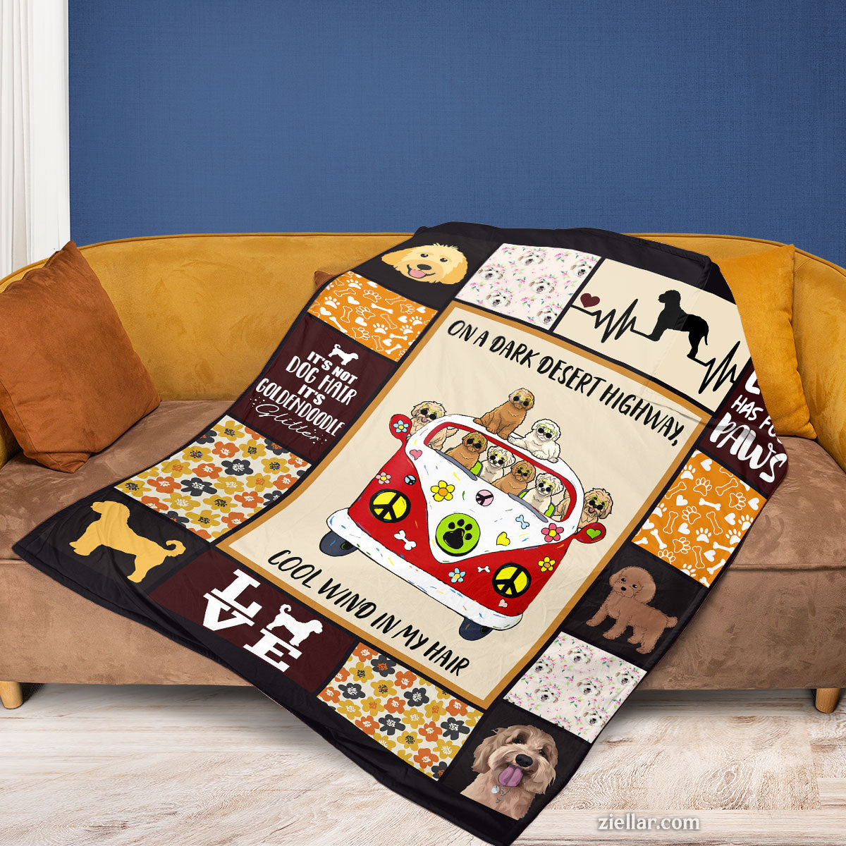 Funny Dog Van Roadtrip Quilt Blanket, Fleece Blanket Gift for Pet Lovers, Personalized Option