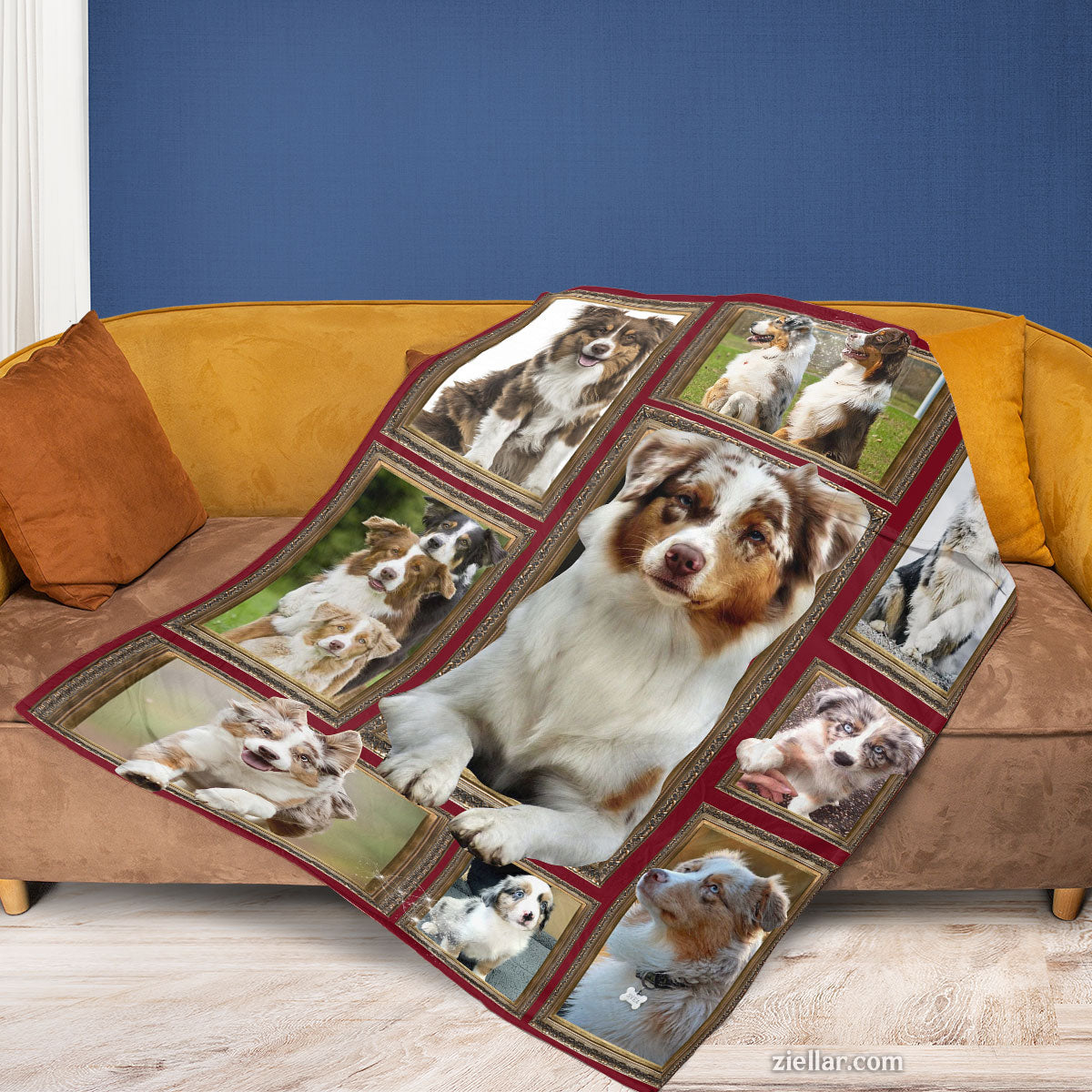 Australian Shepherd Dog Quilt Blanket, Fleece Blanket Gift for Pet Moms, Custome Name Option