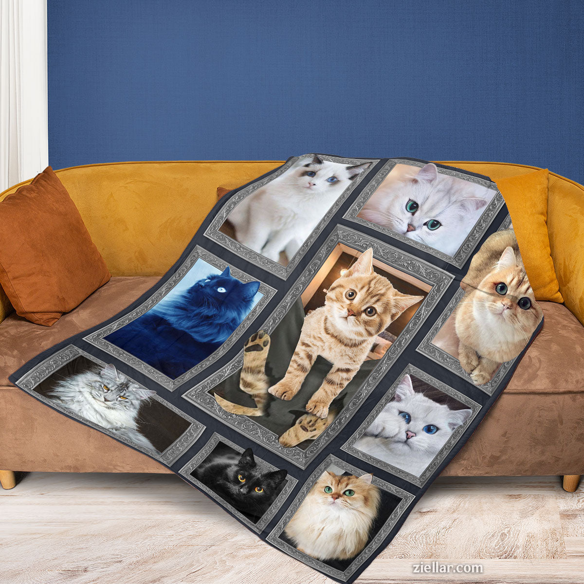 Cute Cats Collage Quilt Blanket, Fleece Blanket Gift for Cat Lovers, Personalized Pet Name Option