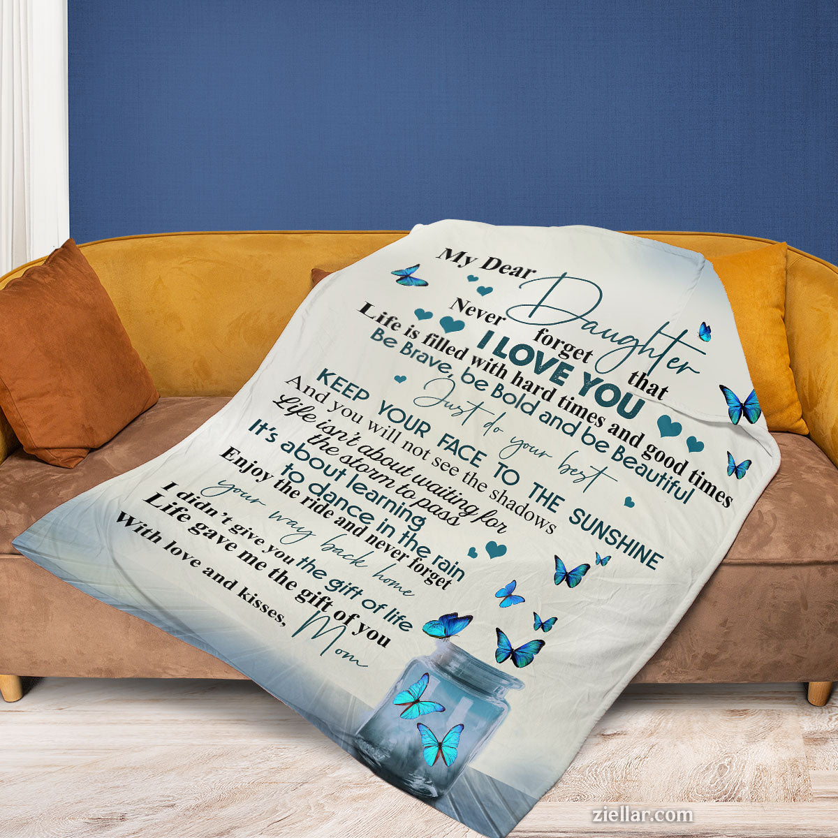 To My Dear Daughter Quilt Blanket, Fleece Blanket Gift with Butterfly Message, Custome Name