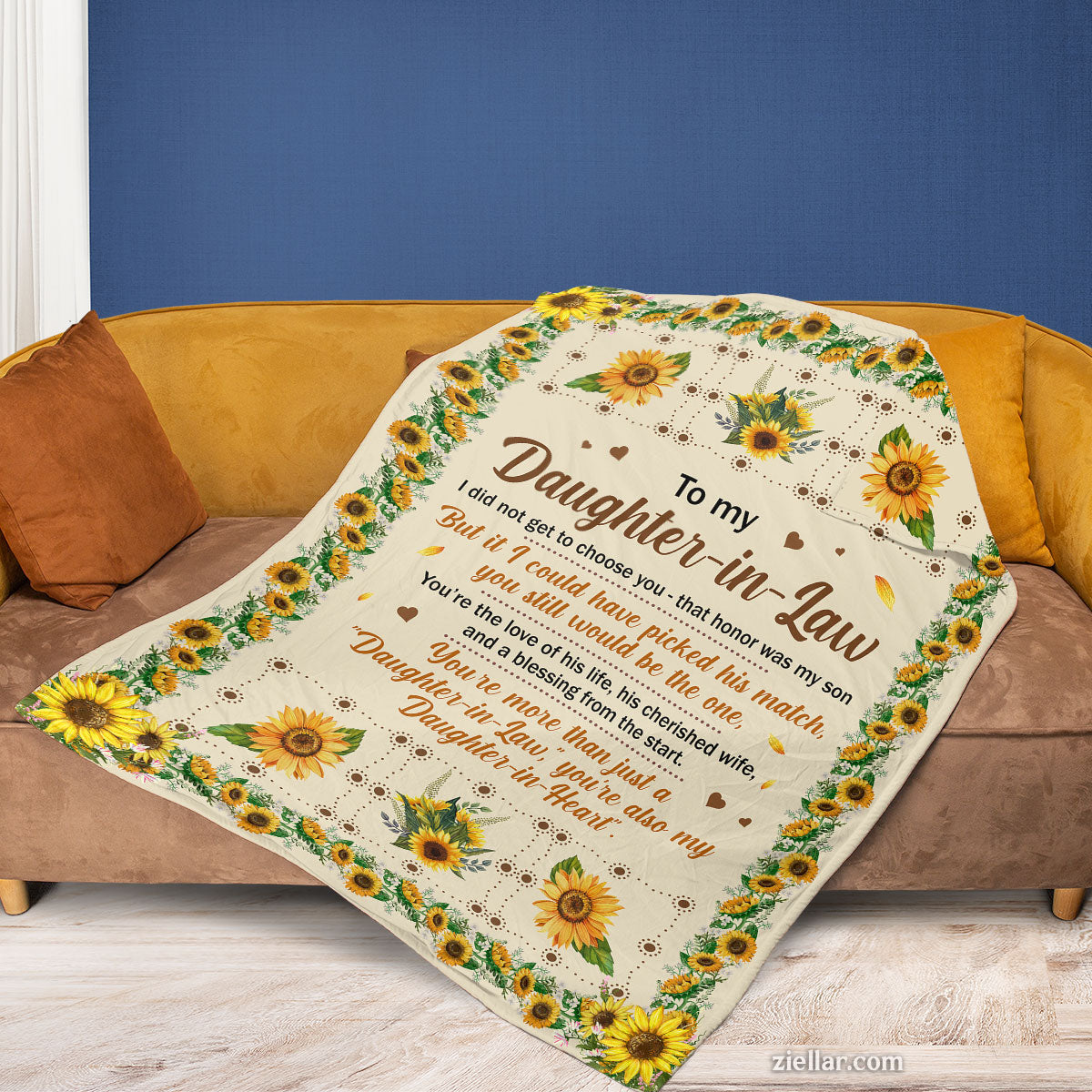 To My Daughter-In-Law Quilt Blanket, Fleece Blanket Gift with Sunflower Art, Custome Name
