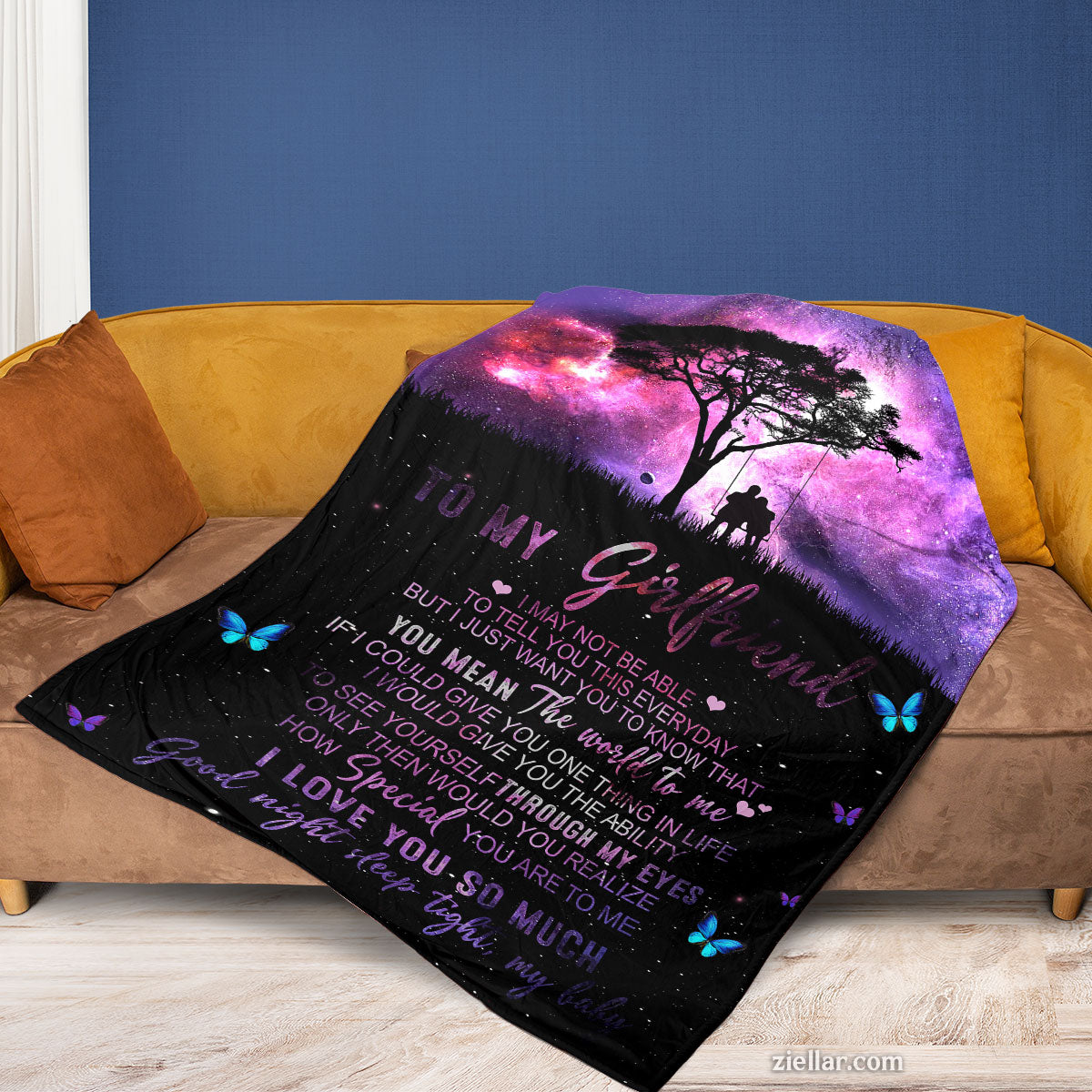 To My Girlfriend Purple Sunset Quilt Blanket, Fleece Blanket Gift with Heartfelt Message