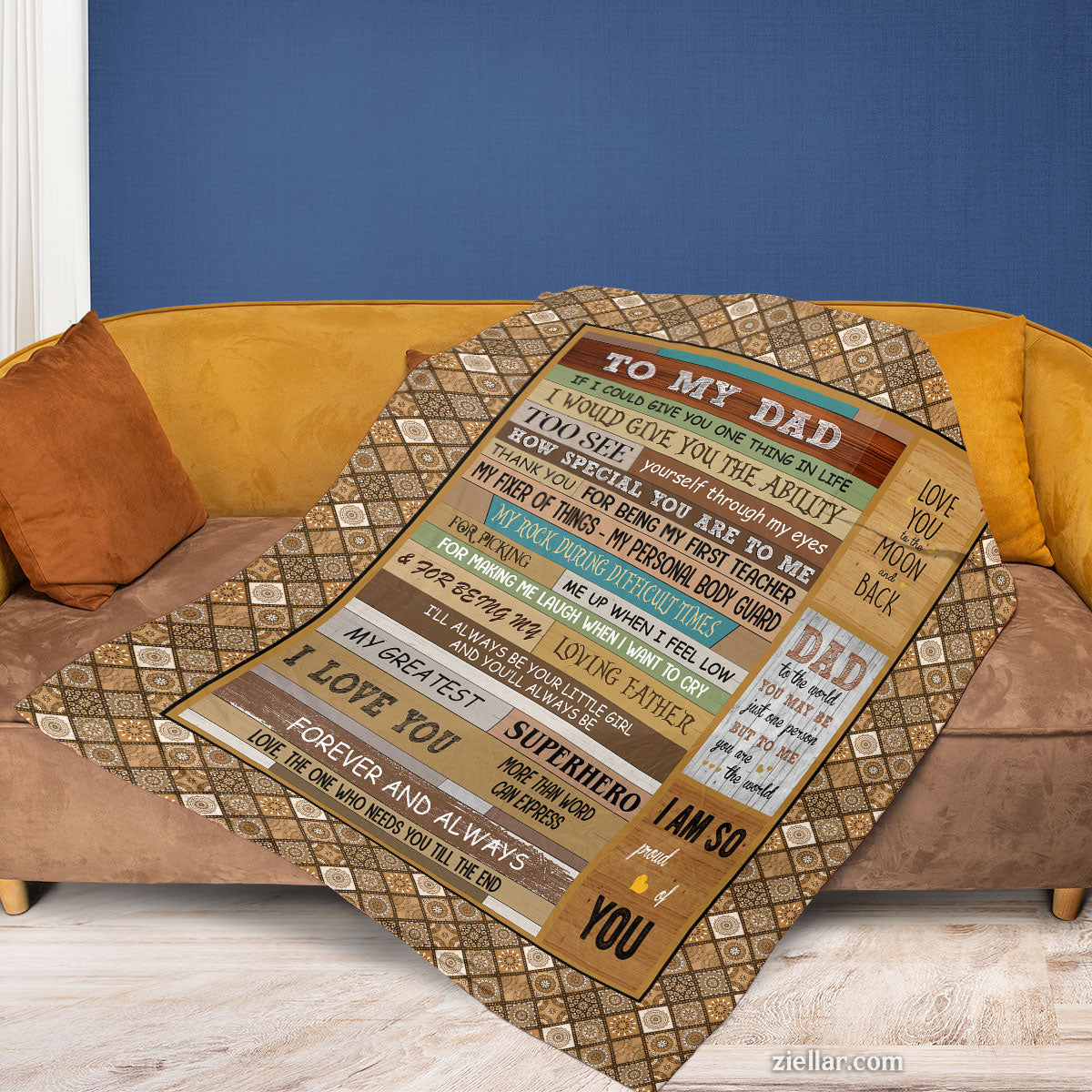 To My Dad Vintage Message Quilt Blanket, Fleece Blanket Gift from Daughter or Son, Personalized