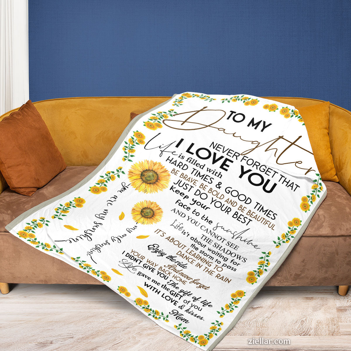 To My Daughter Autumn Quilt Blanket, Fleece Blanket Gift with Positive Life Advice, Custome Name