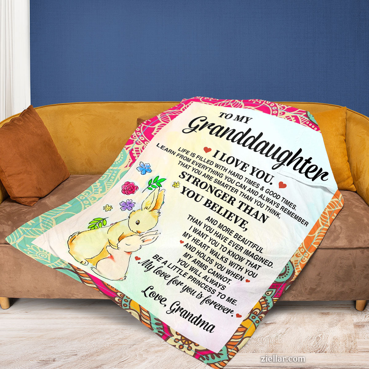 To My Granddaughter Bunny Quilt Blanket, Fleece Blanket Gift from Grandma, Personalized Gift