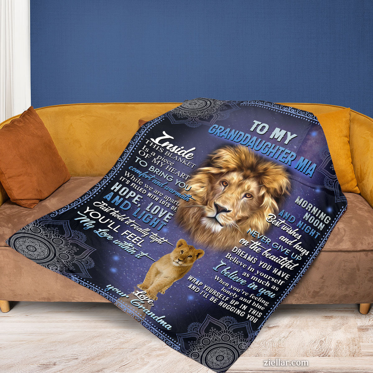 To My Granddaughter Mia Lion Quilt Blanket, Fleece Blanket Gift from Grandma, Custome Name