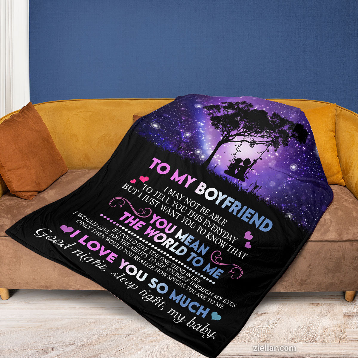 To My Boyfriend Starry Night Quilt Blanket, Fleece Blanket Gift with Moonlight Message