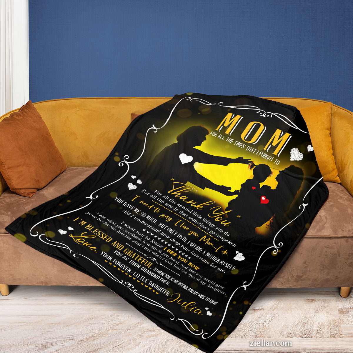 To My Mom Thank You Quilt Blanket, Fleece Blanket Gift with Silhouette and Love Quote, Custom Name