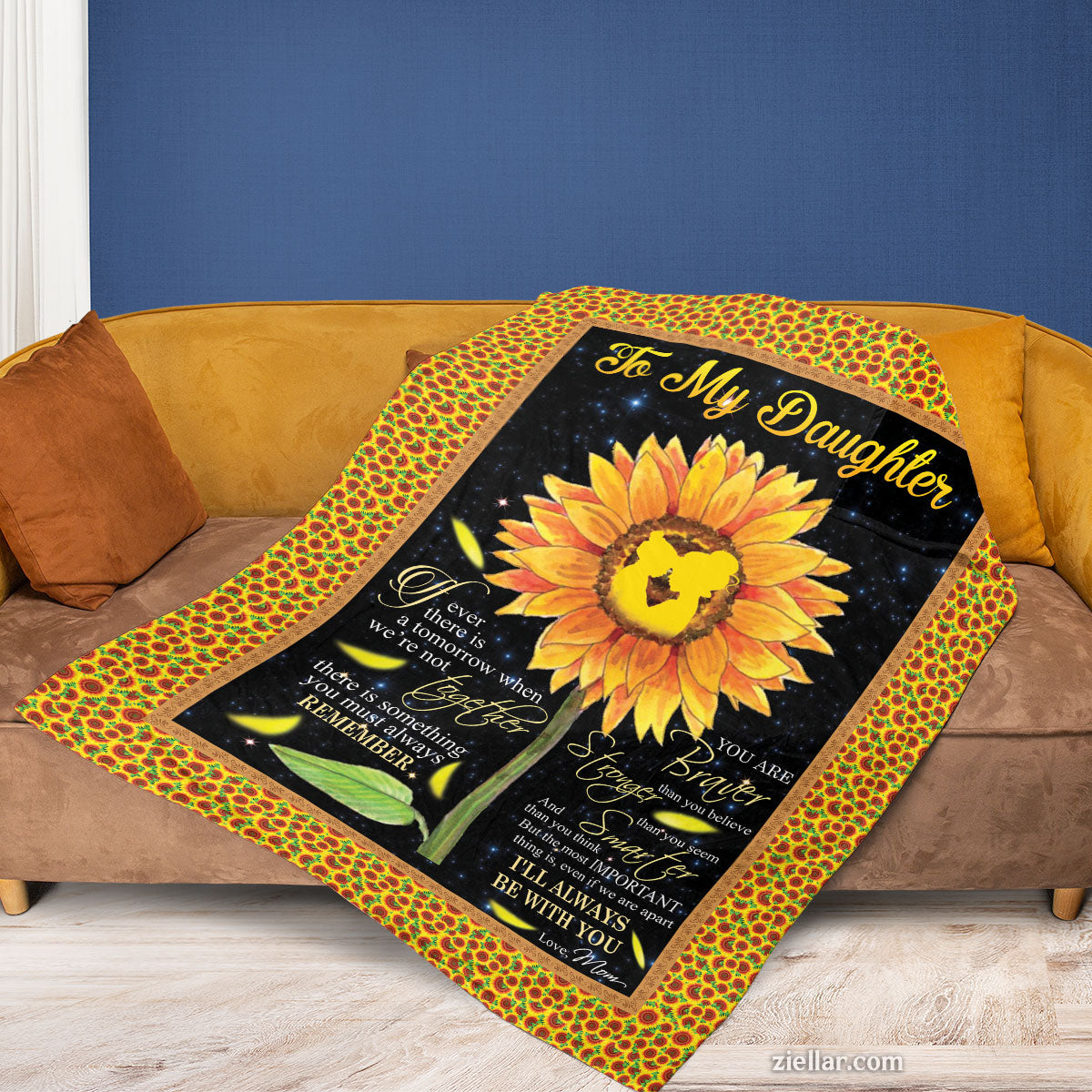To My Daughter Sunflower Quilt Blanket, Fleece Blanket Gift with Meaningful Quote, Custome Name