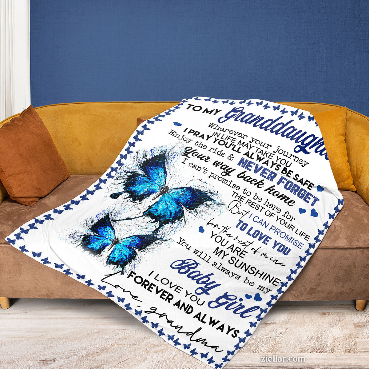 To My Granddaughter Butterfly Quilt Blanket, Fleece Blanket Gift from Grandpa, Custome Name