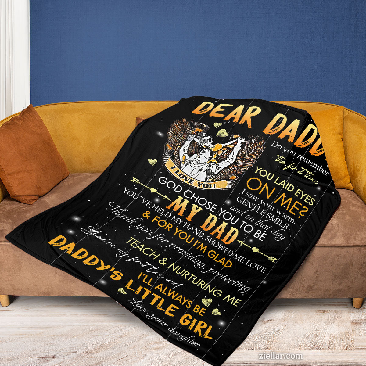 Dear Daddy Owl Quilt Blanket, Fleece Blanket Gift from Daughter with Heartfelt Words, Custome Name