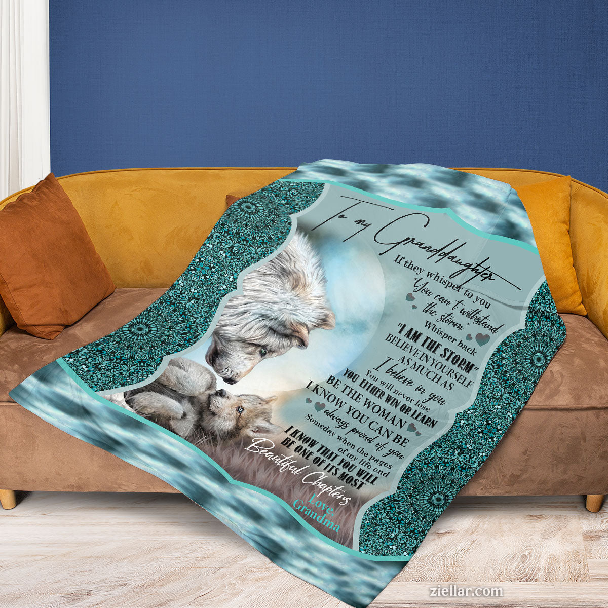 To My Granddaughter Lion Cub Quilt Blanket, Fleece Blanket Gift with Ocean Theme, Custome Name