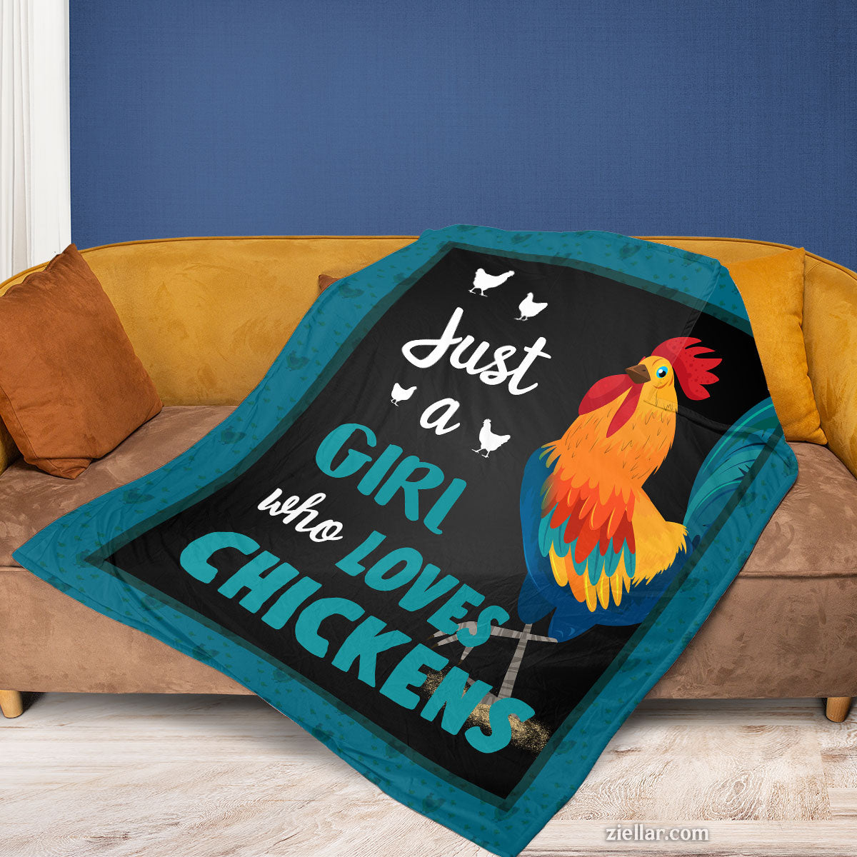 Chicken Lover Quilt Blanket, Fleece Blanket with Funny Text and Rooster Illustration, Farm Animal Theme