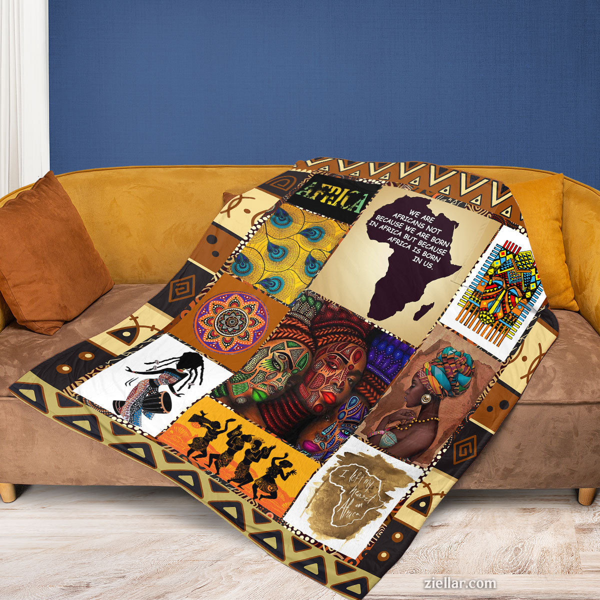 African Woman Quilt Blanket, Fleece Blanket with Tribal Patterns, Afro Hair, Ethnic Culture Art
