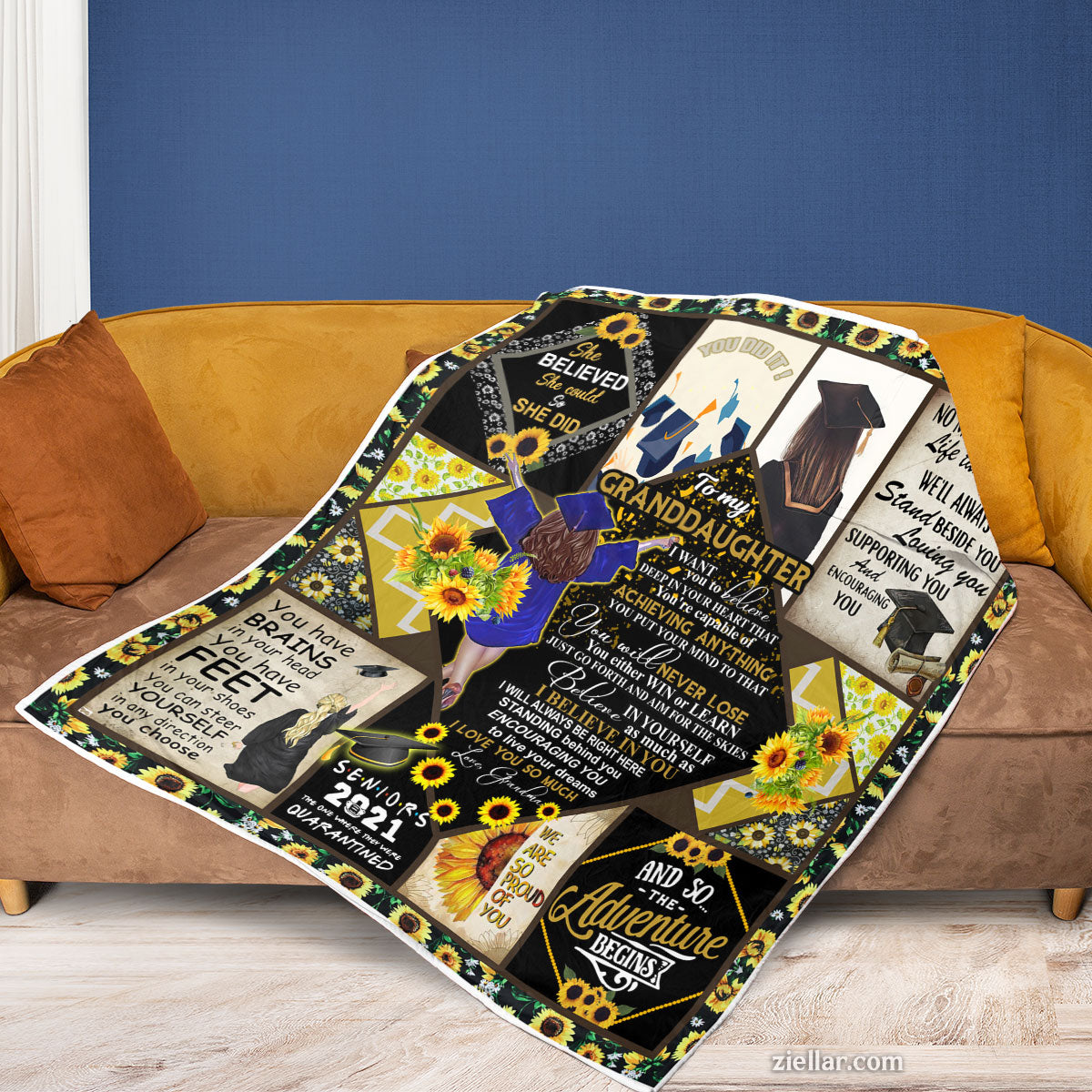 To My Granddaughter Quilt Blanket, Fleece Blanket Gift with Inspirational Words and Love, Custome Name