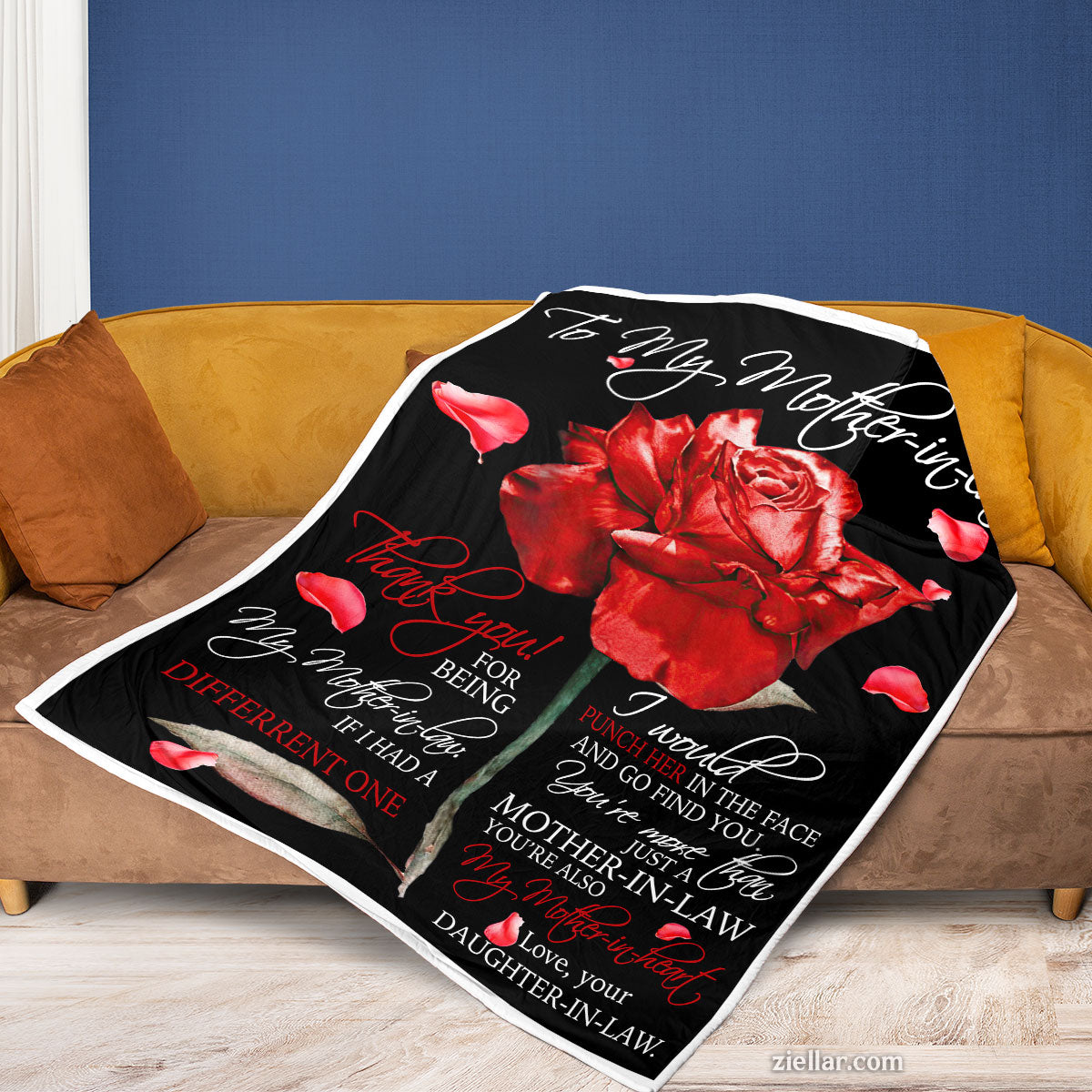 To My Mother-In-Law Quilt Blanket, Fleece Blanket Gift with Red Rose and Touching Message, Personalized