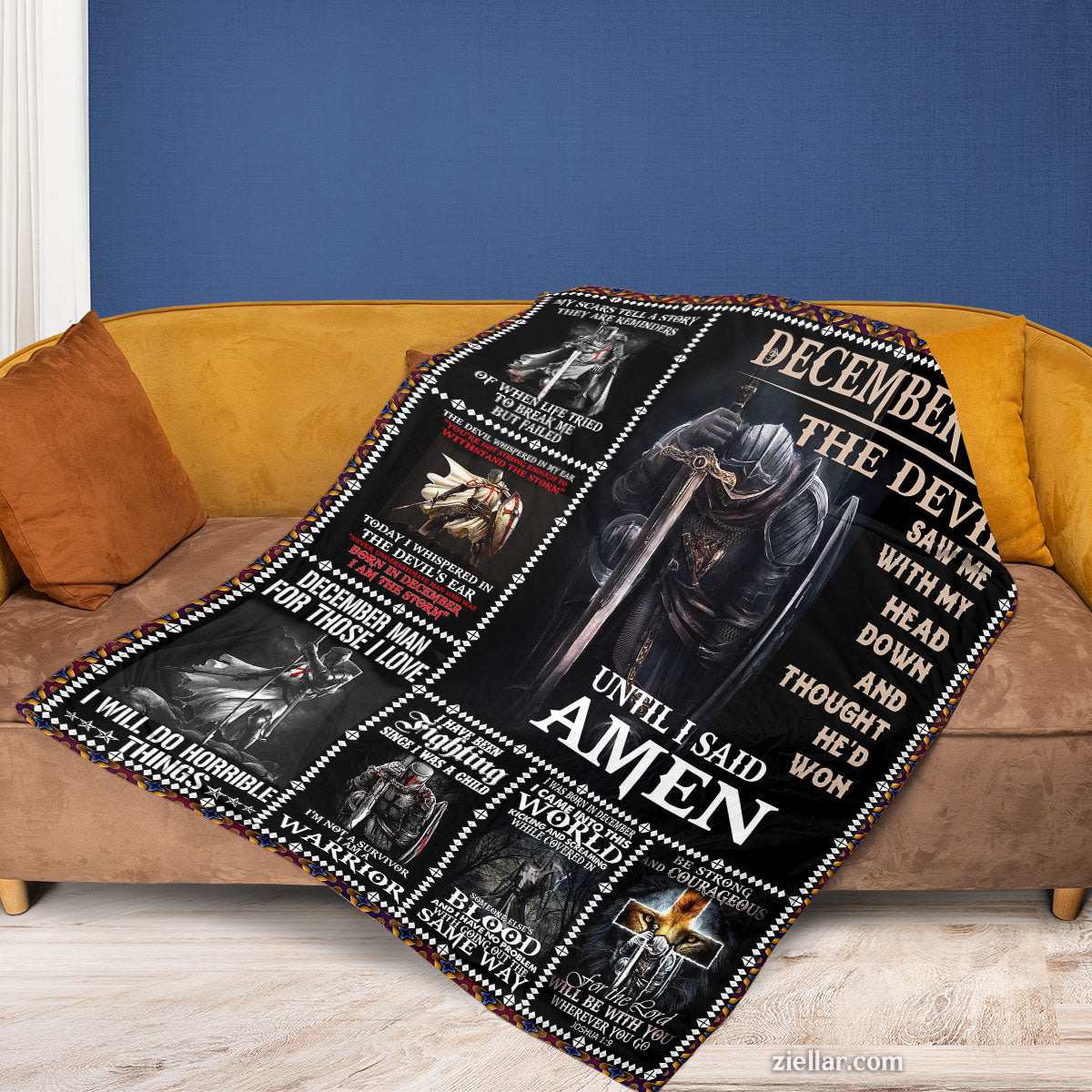 December Guy Quilt Blanket, Fleece Blanket with Warrior Skull, Black Theme, Birthday Zodiac Design